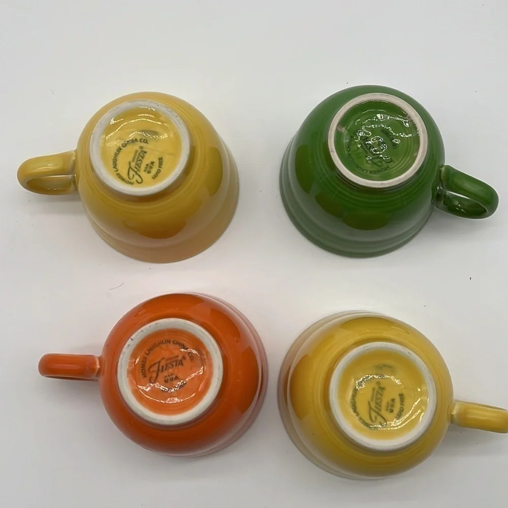 Lot of 4 Fiesta Multi Color Tea Cups 2 Marigold, Daffodil, Jade